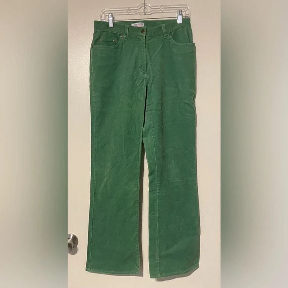 Y2K 2008 Leon Levin Weekend Kelly Green Wide Leg Corduroy Pants Size 8 - Picture 1 of 12